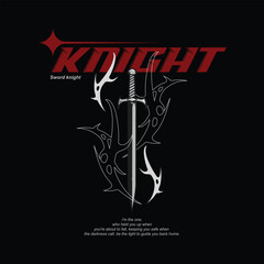 Sword knight with metallic streetwear vector design