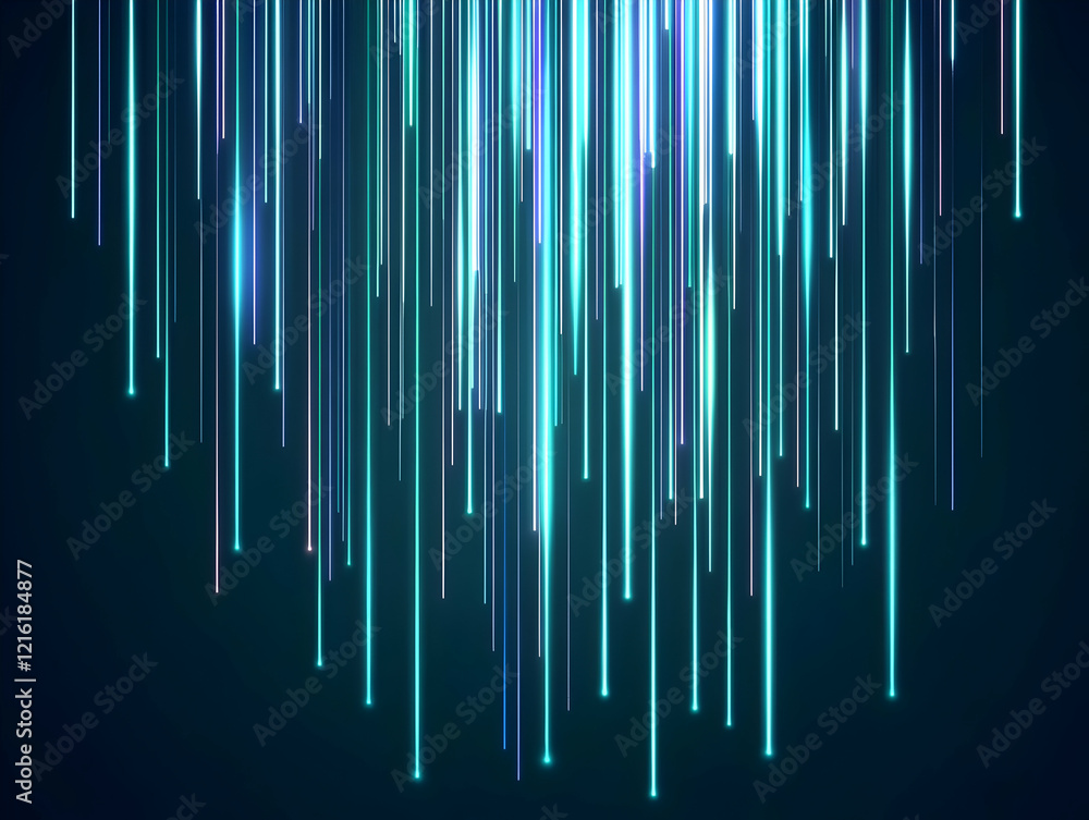 Poster abstract background with glowing neon lines falling downward dynamically.