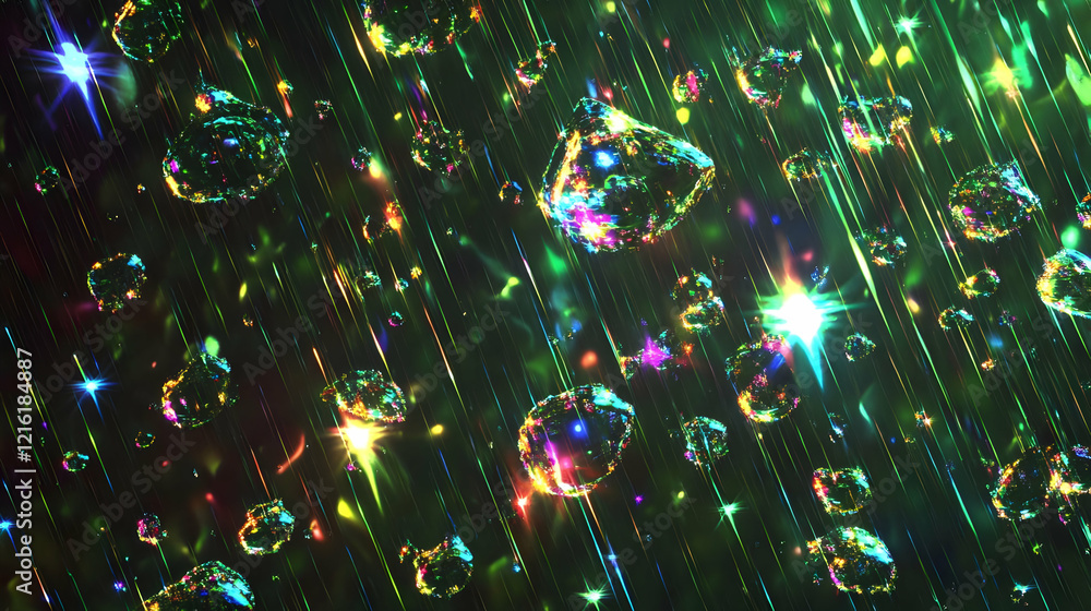 Aufkleber abstract background with colorful drops falling through light rays and stars