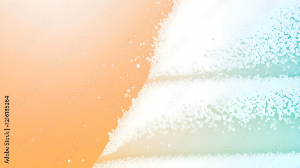 Poster abstract white particles flowing gently on a peach and teal gradient background with soft focus