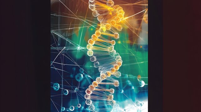 biotechnol, hexagon, abstract, geometric, digital DNA on black background - Powered by Adobe