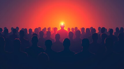 A crowd of silhouettes, with one figure glowing brightly in the center to symbolize the ideal candidate, set against a minimalist and futuristic gradient background, 16:9