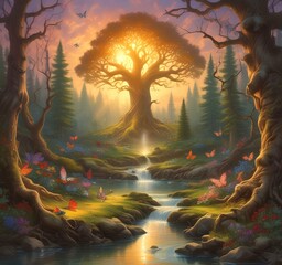 Fototapeta premium Illustration of fantasy fairy forest.