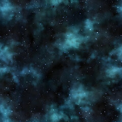 Obraz premium Dark Teal Nebula Cloud with Sparkling Stars Background Seamlessly Stretches across the Canvas.