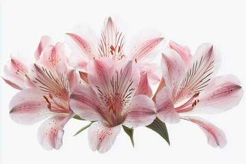 Naklejka premium Delicate pink lilies in full bloom with intricate petal details on a white background. 