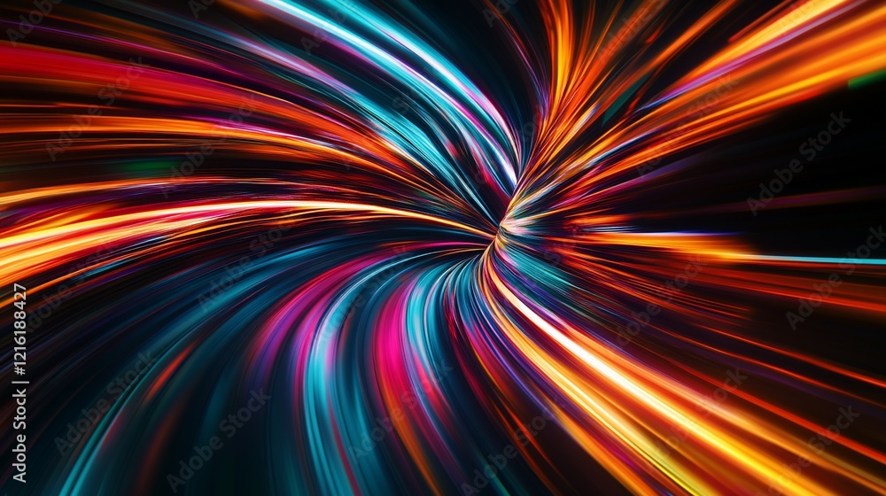 Poster abstract light trails converge towards a vanishing point creating a dynamic and colorful effect