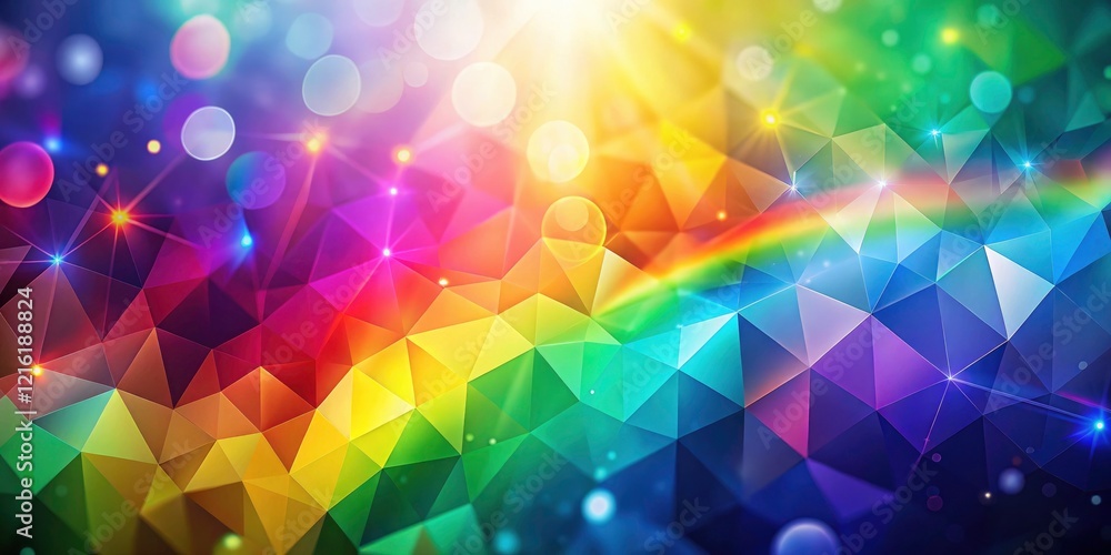 Poster vivid rainbow gradient creates a shimmering, abstract geometric art. prismatic bokeh and colorful te