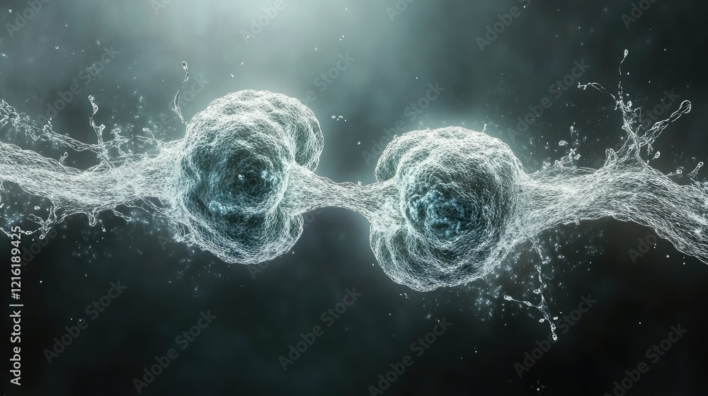 Poster digital visualization of virus mutation and cell division.