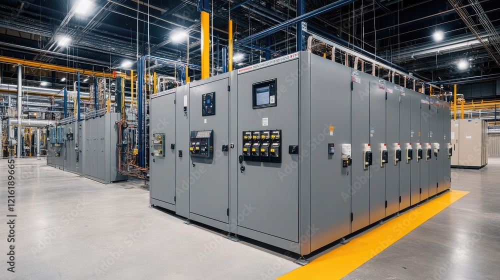 Poster interior view of an electrical control cabinet, featuring complex wiring systems designed for indust