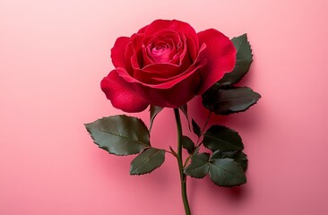 A red rose on a pink background
