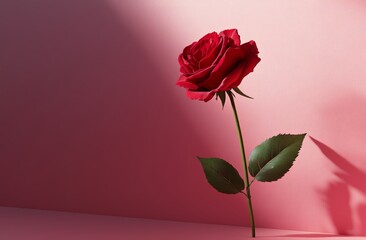 A red rose on a pink background