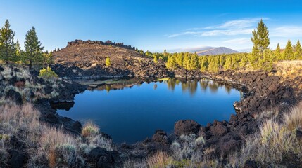 Serene Volcanic Lake Reflection at Dawn