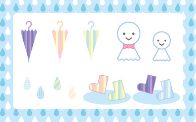 てるてる坊主と傘の雨素材