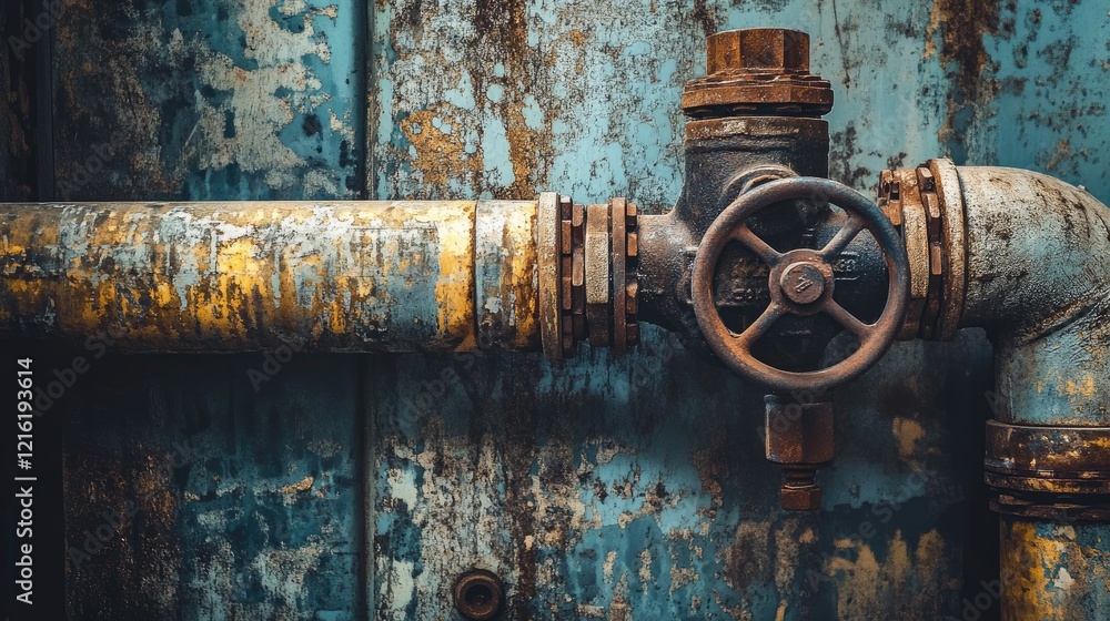 Poster Pipe connection with a hose and valve visible in a utility room, emphasizing the plumbing system setup for maintenance or installation purposes