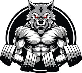 Strong body muscle wild beast wolf fox dog mascot design vector illustration logo template