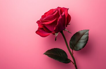 A red rose on a pink background