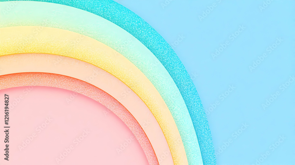 Poster abstract pastel rainbow arcs form a vibrant and colorful background with soft textures and a modern,