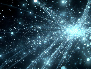 Fototapeta premium Abstract Blue Particles Background Creates a Magical and Enchanting Atmosphere Beautifully with Light Rays