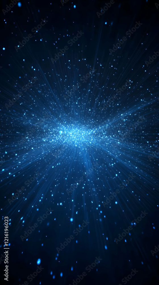 Aufkleber abstract blue light rays burst with sparkling particles background design.