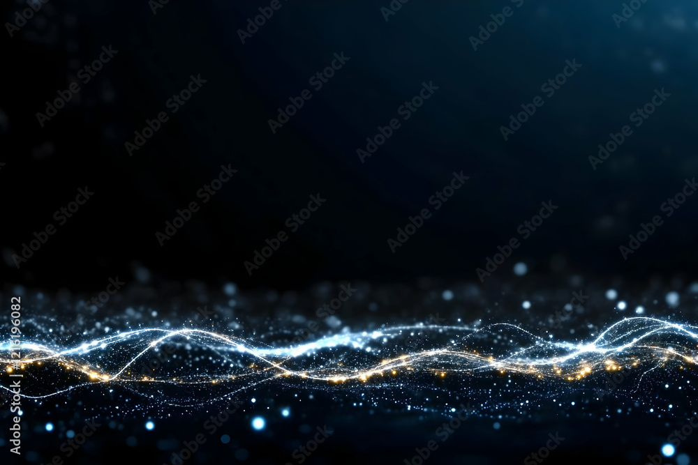 Aufkleber abstract background with glowing particles flowing smoothly and gracefully across a dark backdrop.