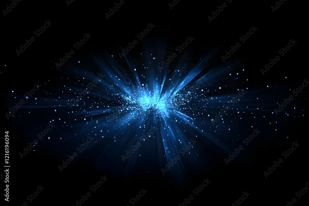 Aufkleber blue light explodes with sparkling particles on dark background abstract illustration
