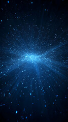 Abstract Blue Light Rays Burst with Sparkling Particles Background Design.