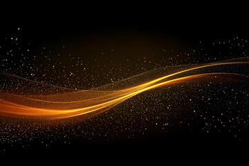 Abstract Golden Wave Flows Smoothly with Particles on a Dark Background