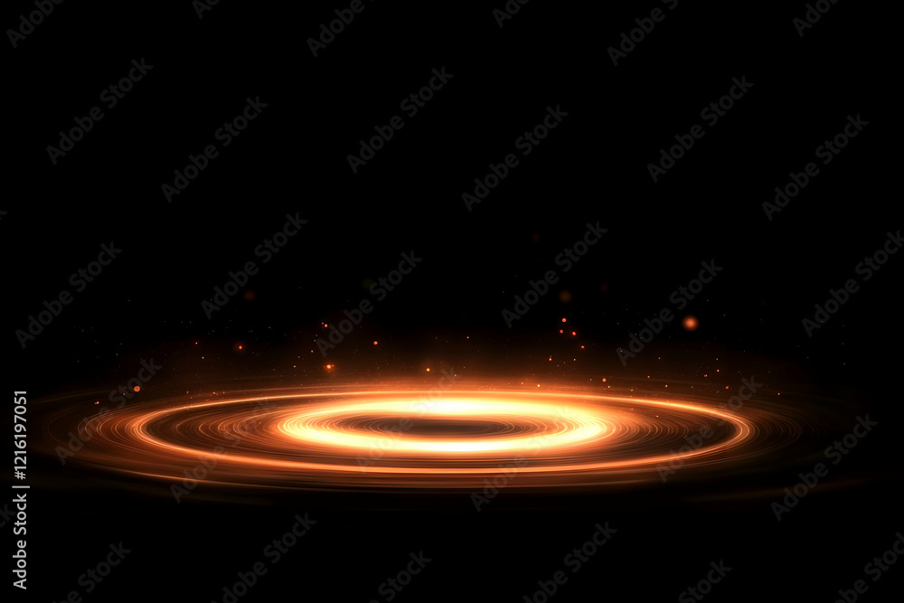 Aufkleber abstract golden swirling light trails form a glowing circle on a dark background with sparkling part