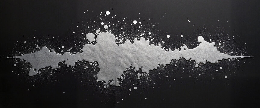 Liquid silver splatter on matte black surface, minimalist art concept