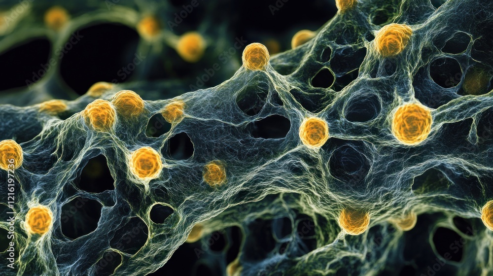 Poster microscopic visualization of cellular network and bacteria