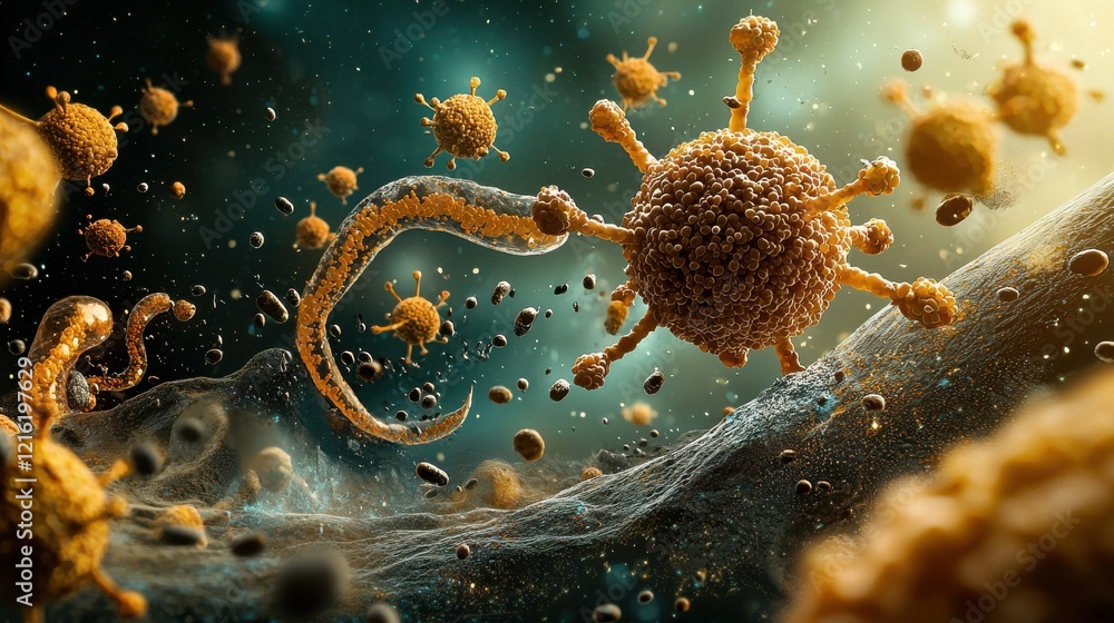Aufkleber observing hmpv virus particles in action laboratory scientific visualization microbial environment c