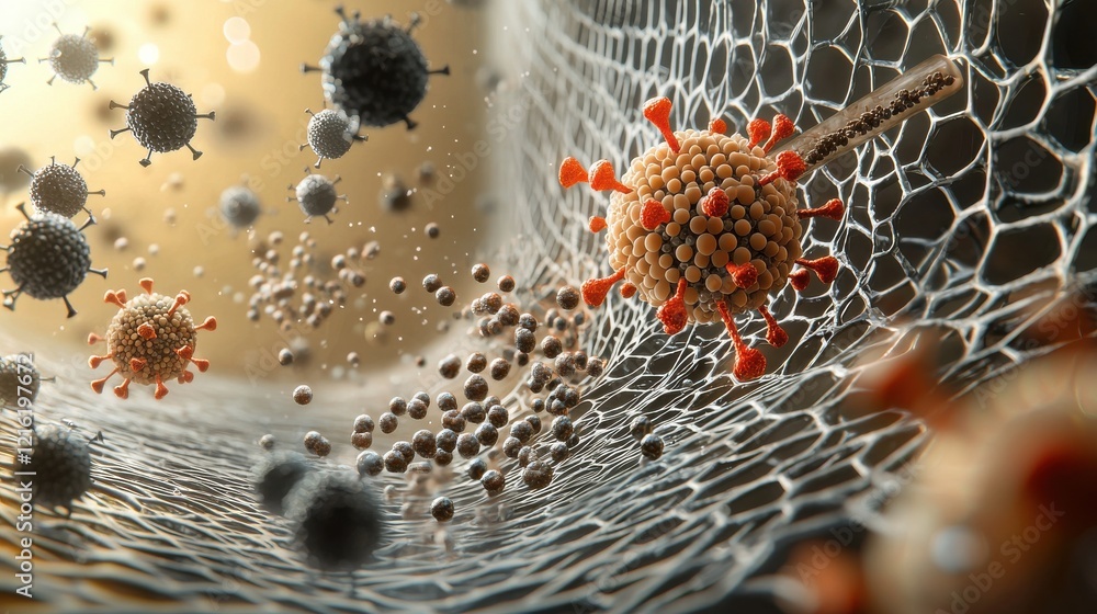 Aufkleber Examining hmpv virus particles in standard floating environment a detailed rendered image analysis