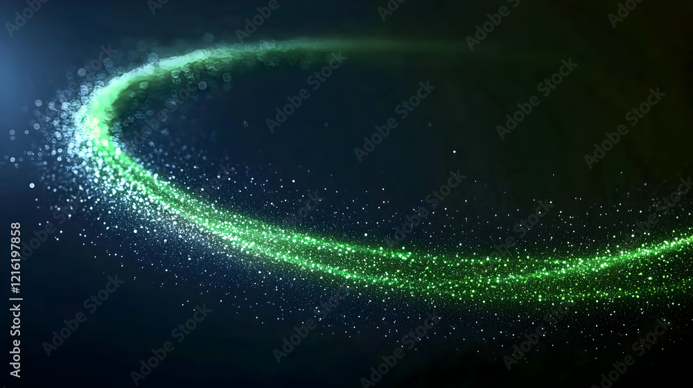Aufkleber abstract green sparkles curve gracefully across a dark background with bokeh effect