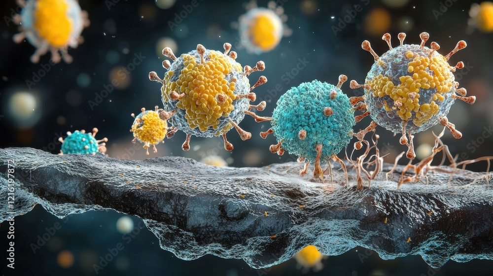 Aufkleber hmpv virus attaching to human cell receptor closeup view of viral interaction in cellular environmen