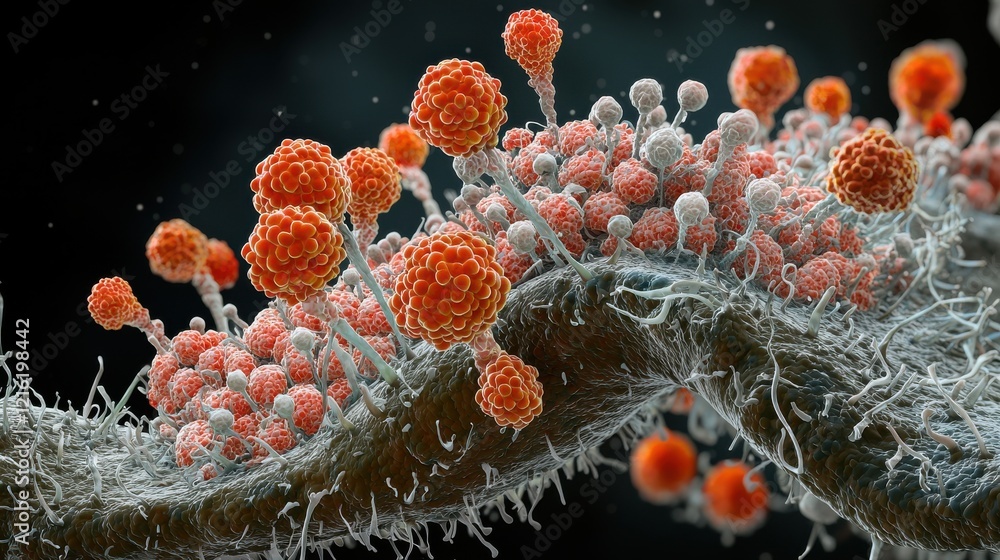 Poster High-resolution close-up of hmpv virus under microscope laboratory setting scientific image detailed visualization infectious agent study