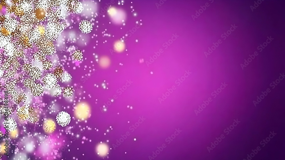 Poster sparkling purple abstract background with glittering bokeh lights and soft focus effect