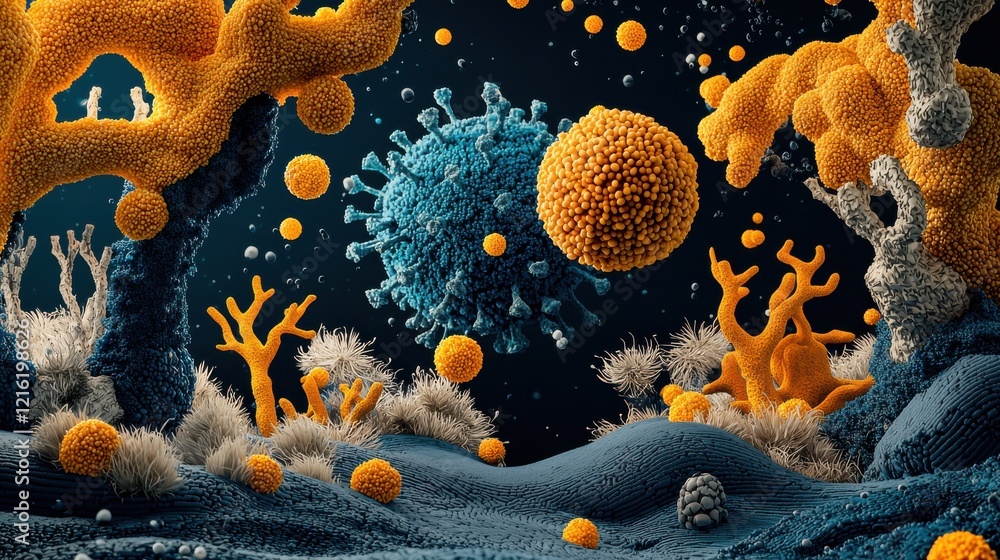 Poster vibrant visualization of hmpv virus simulation in bio standard environment for scientific exploratio