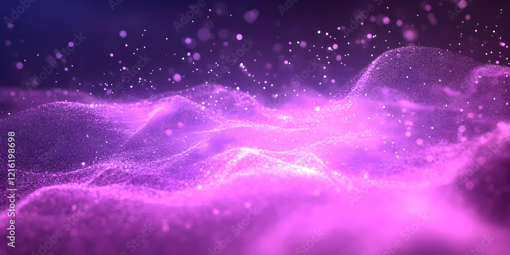 Aufkleber abstract purple background flows smoothly with particles and bokeh effect dynamically