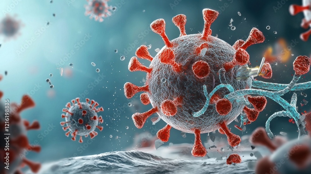 Poster visualizing hmpv virus structure a detailed conceptual design in a scientific environment for educat