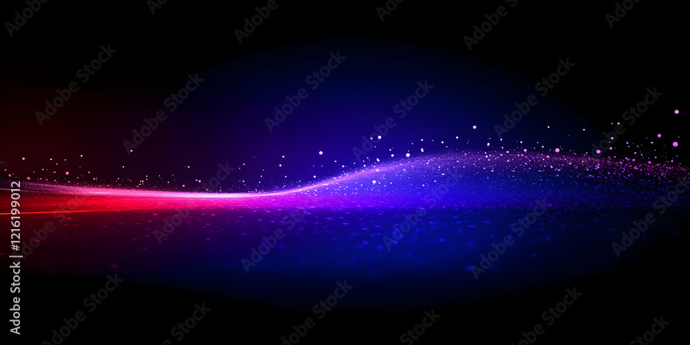 Poster abstract background with glowing particles flowing smoothly across a dark backdrop