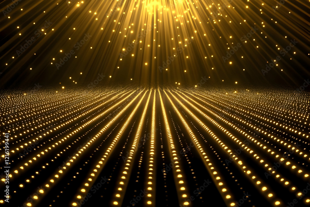 Aufkleber golden light rays illuminate a patterned surface with glowing dots in a dark background
