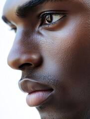Close up Profile of a Young Man s Face Dark Skin Thoughtful Expression