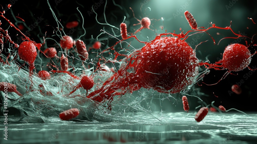 Poster dramatic artistic rendering of hmpv virus spreading laboratory setting digital artwork abstract envi
