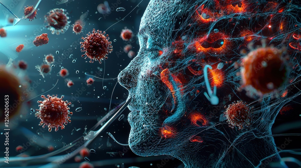 Aufkleber Dynamic visualization of hmpv virus particle bursts in a laboratory environment an insightful overview
