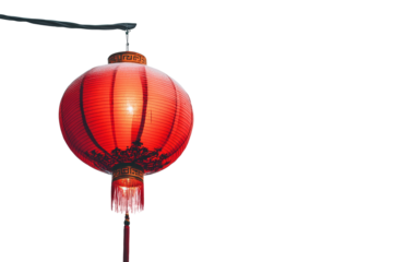 Red Chinese lantern with beautiful design isolated on transparent background