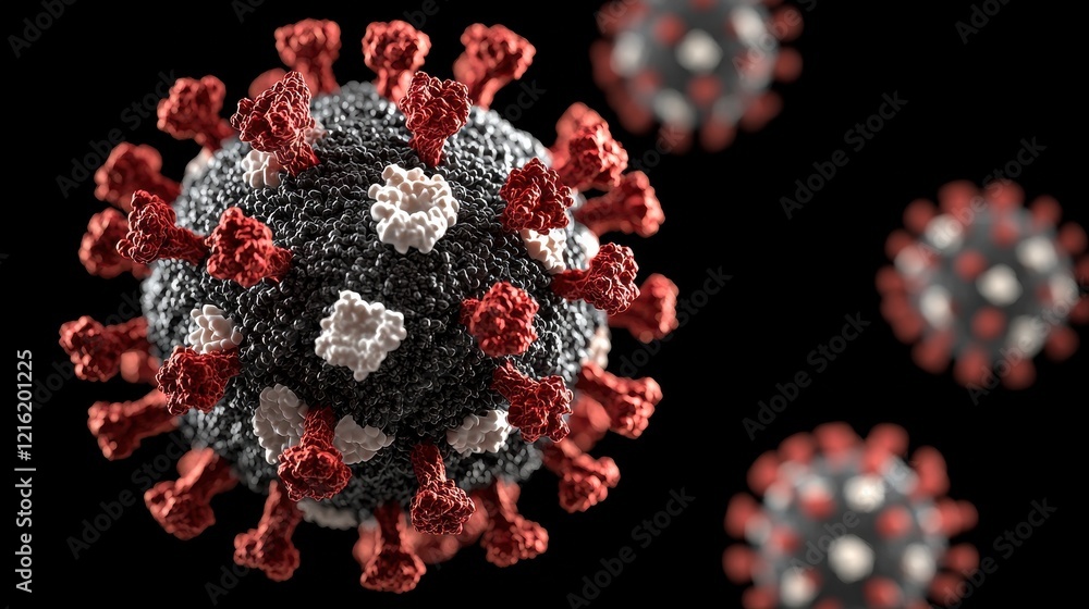 Aufkleber Visualizing hmpv virus particles a glowing digital representation in a scientific environment from a microscopic viewpoint