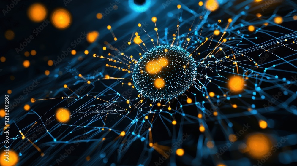 Poster Visualizing hmpv virus particles a glowing digital representation in a molecular environment for scientific insight