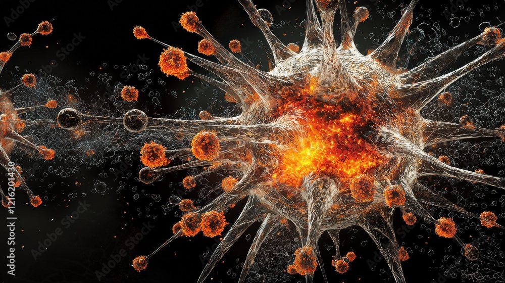 Poster illuminating hmpv virus representation scientific visualization digital art dark background macro vi