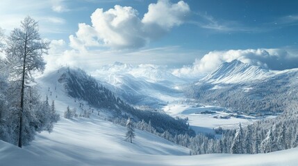 Obraz premium Snowy Mountain Peak Winter Landscape Panorama