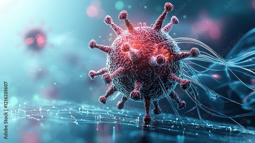 Fototapete Illuminating hmpv virus genetic material standard in a scientific lab environment digital representation macro view for enhanced understanding